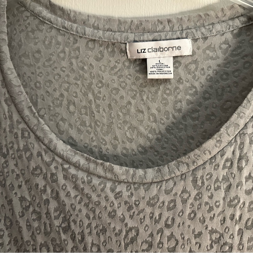 Liz Claiborne Large Top Gray L shirt attached Cami animal print - Picture 2 of 6